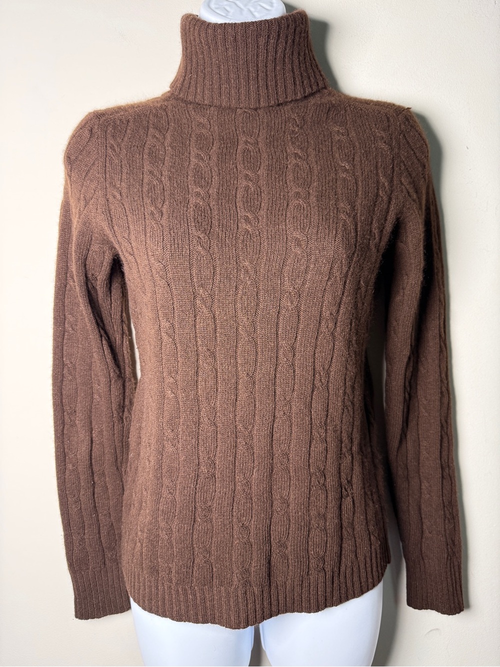 J.Crew Cambridge Brown Cable Knit Turtleneck Sweater Merino Wool Angora Cashmere